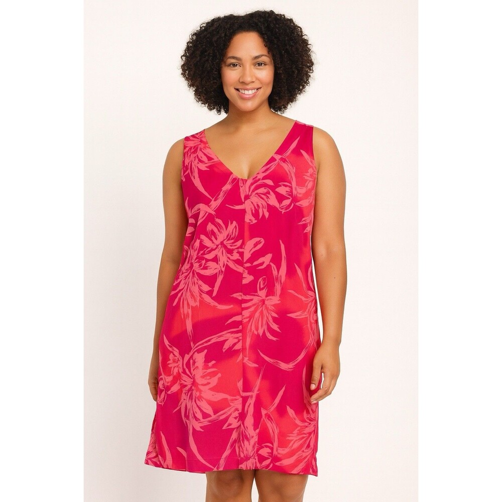 Hi Lites Pink Floral Rayon Sleeveless Shift Dress Womenās Size M Boho Beach
